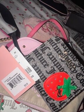 Juicy Couture Black & Pink Mini Crossbody with Red Strawberry Patch